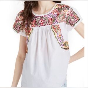 Madewell Embroidered Cotton Peasant Top Size XXS White Multicolor Floral